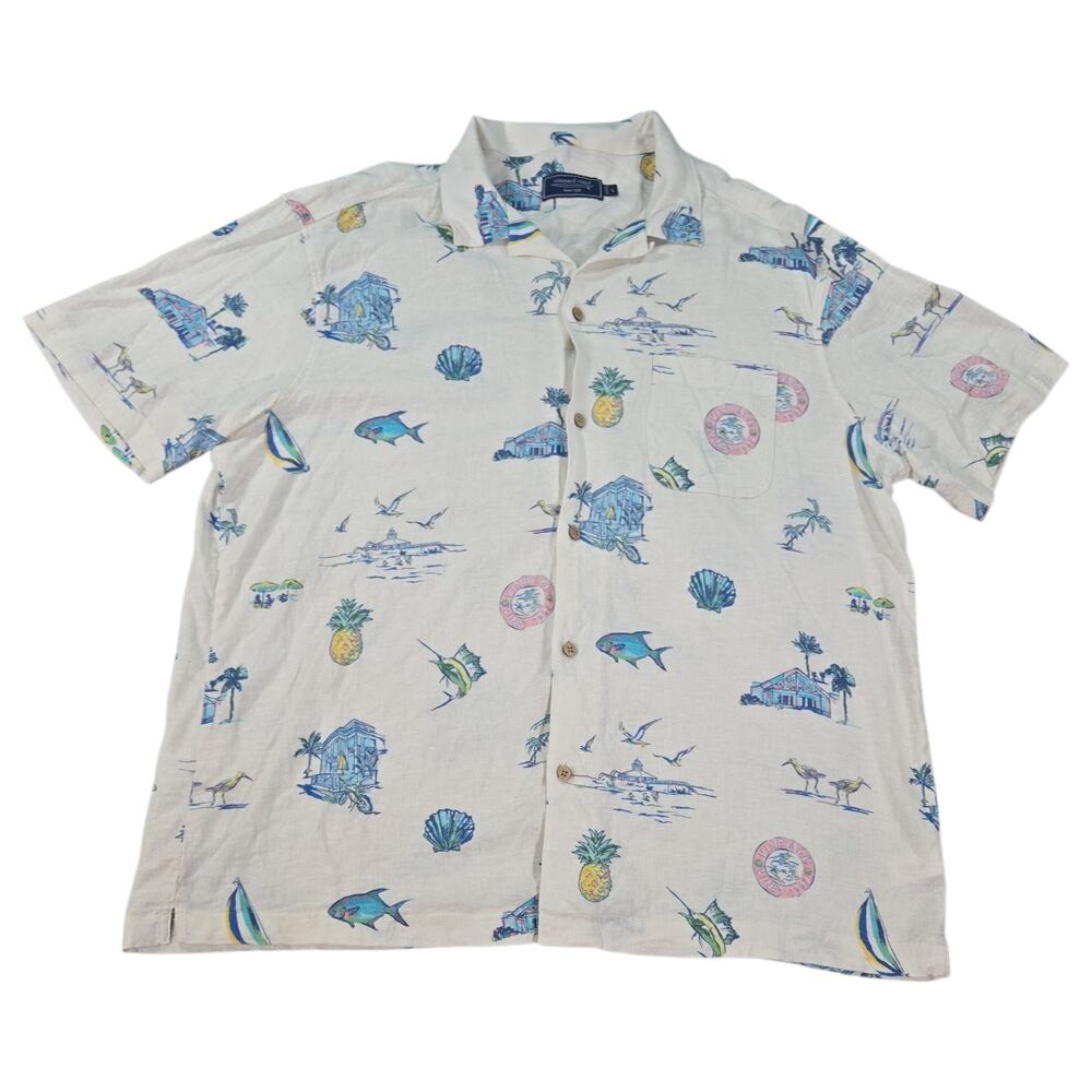 Vineyard Vines Men Large Short Sleeve Harbor Camp Shirt Martha's Vineyard Print
